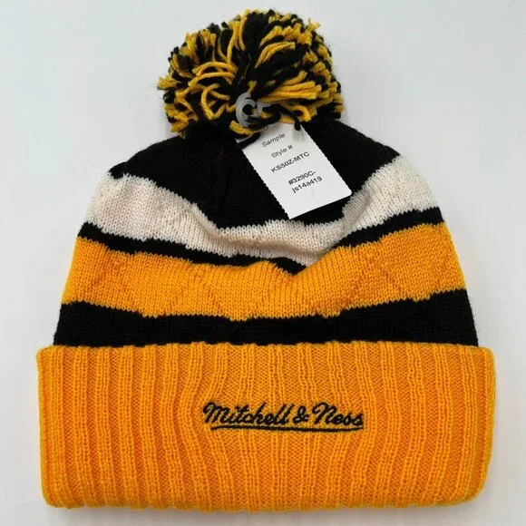 Mitchell & Ness Unisex Yellow Black Knit Pittsburgh Penguins NHL Beanie Hat NWT - Picture 2 of 5
